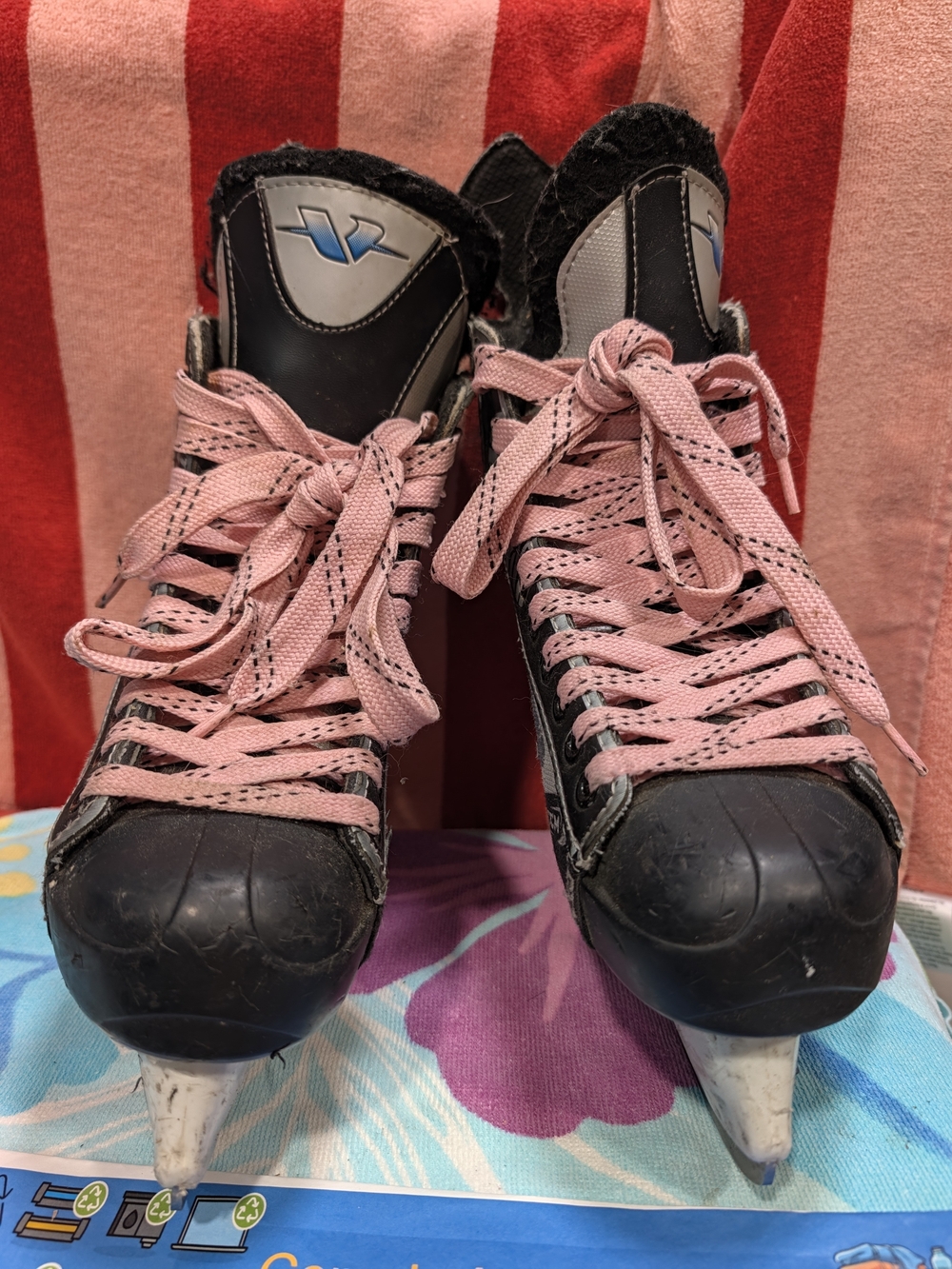 Women's Black Ice Hockey Skates with Pink Laces